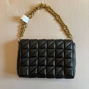 Zara Black Quilted Chain Shoulder Bag